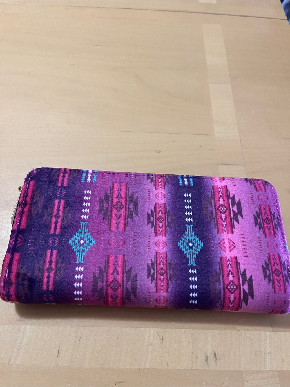 Women's Aztec Zip Wallet - Pink & Purple Pattern